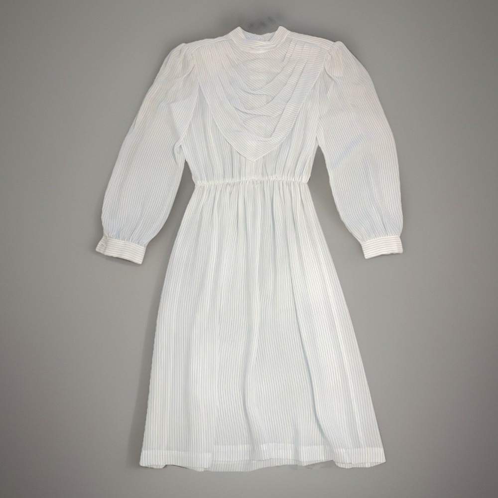 Cinnamon Girl Formal White Striped Mock Neck Maxi Dress